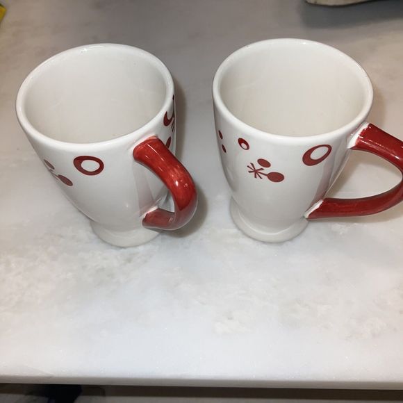 Pier 1 Christmas Coffee Mug Cup Holiday Hand Painted  SET OF 2 Flurry Snowflake - Picture 2 of 10
